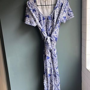 Boden Blue and White Paisley Cotton / Modal tea dress UK 16L US 12 L